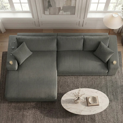Kova 111" L-Shaped Chaise Longue Sofa  | USB-C Charging  |  Cup Holders
