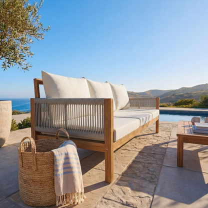 Luvia 3 Seat Acacia Wood Outdoor Sofa, 4 in 1 All-Weather Daybed