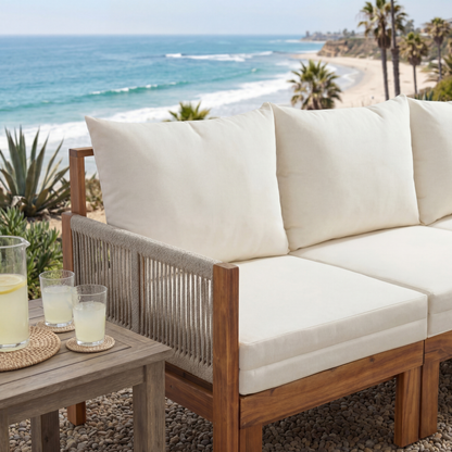 Luvia 3 Seat Acacia Wood Outdoor Sofa, 4 in 1 All-Weather Daybed
