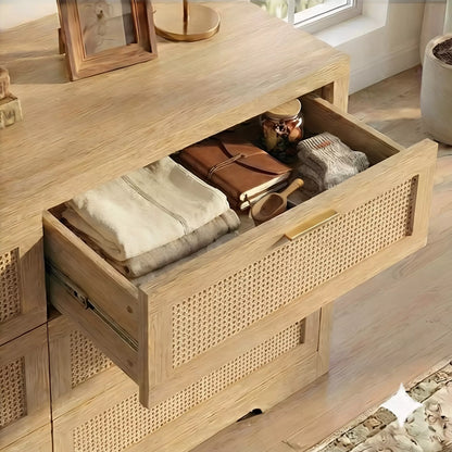 Boho Chick Rattan 6 Drawer Dressers-Walnet / Oak