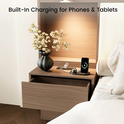 Kaelen Wooden Storage Bed with Built-in Nightstands & Reading Lights