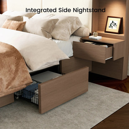 Kaelen Wooden Storage Bed with Built-in Nightstands & Reading Lights