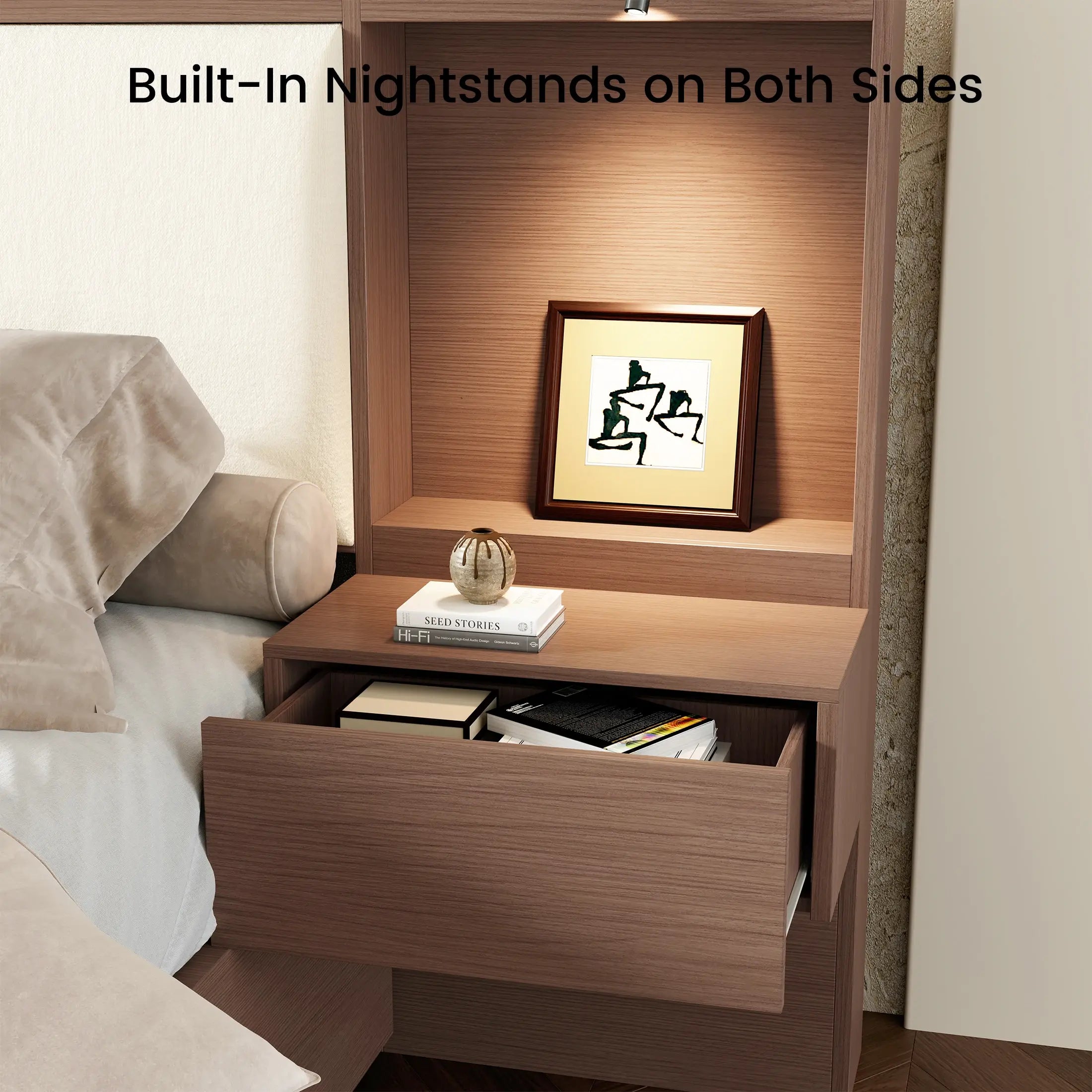 Kaelen Wooden Storage Bed with Built-in Nightstands & Reading Lights