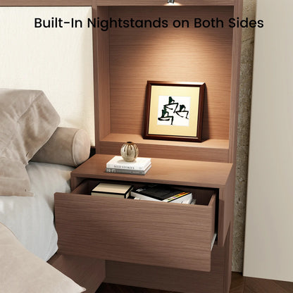 Kaelen Wooden Storage Bed with Built-in Nightstands & Reading Lights
