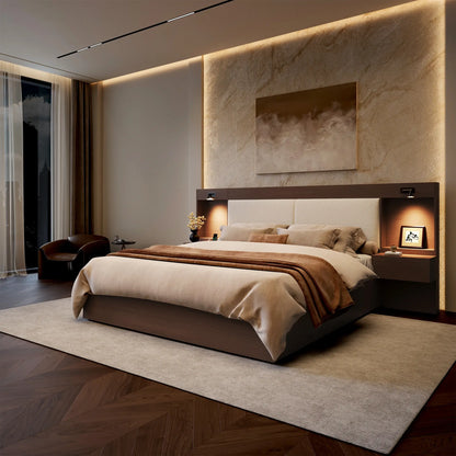Kaelen Wooden Storage Bed with Built-in Nightstands & Reading Lights
