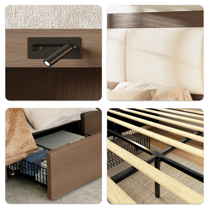 Kaelen Wooden Storage Bed with Built-in Nightstands & Reading Lights