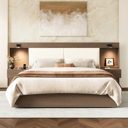 Kaelen Wooden Storage Bed with Built-in Nightstands & Reading Lights