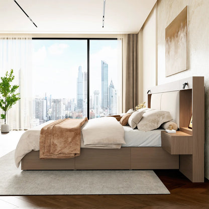 Kaelen Wooden Storage Bed with Built-in Nightstands & Reading Lights