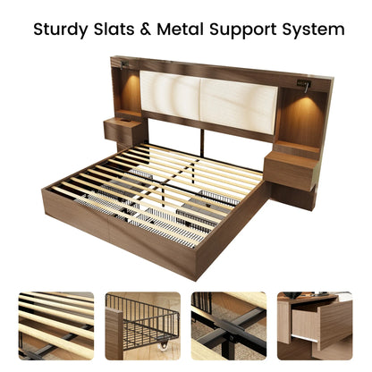 Kaelen Wooden Storage Bed with Built-in Nightstands & Reading Lights