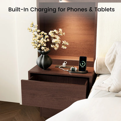 Kaelen Wooden Storage Bed with Built-in Nightstands & Reading Lights