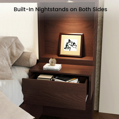 Kaelen Wooden Storage Bed with Built-in Nightstands & Reading Lights