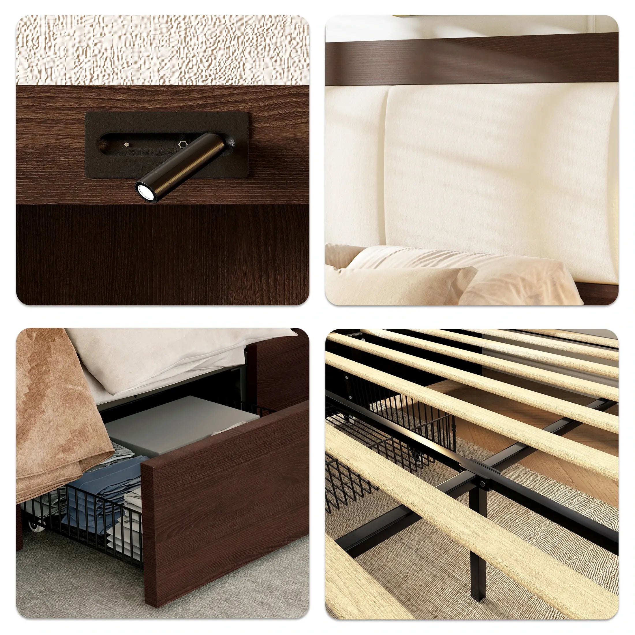 Kaelen Wooden Storage Bed with Built-in Nightstands & Reading Lights