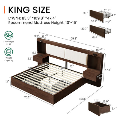 Kaelen Wooden Storage Bed with Built-in Nightstands & Reading Lights