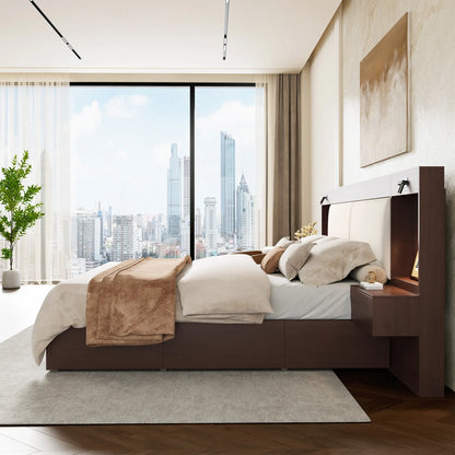 Kaelen Wooden Storage Bed with Built-in Nightstands & Reading Lights