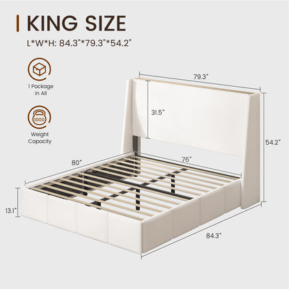 King size white sherpa upholstered platform bed frame dimensions