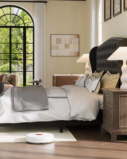 Larmace Upholstered Wingback Bed with High Tufted Headboard for Bedroom, KING SIZE