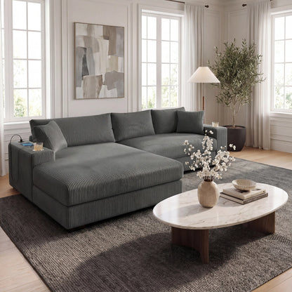 Kova 111" L-Shaped Chaise Longue Sofa  | USB-C Charging  |  Cup Holders