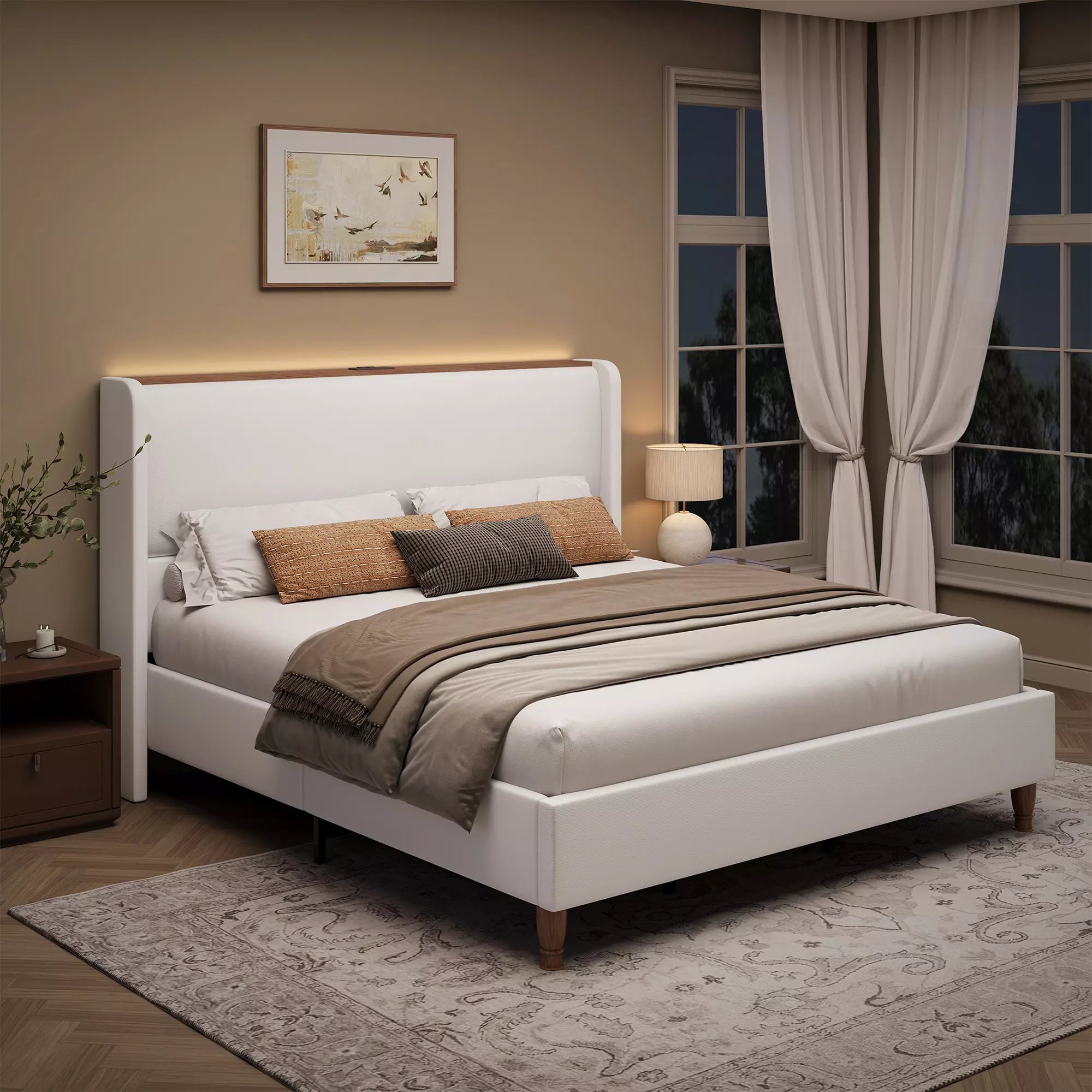 Arc Linen Tall Headbaord Wingback Bed Frame