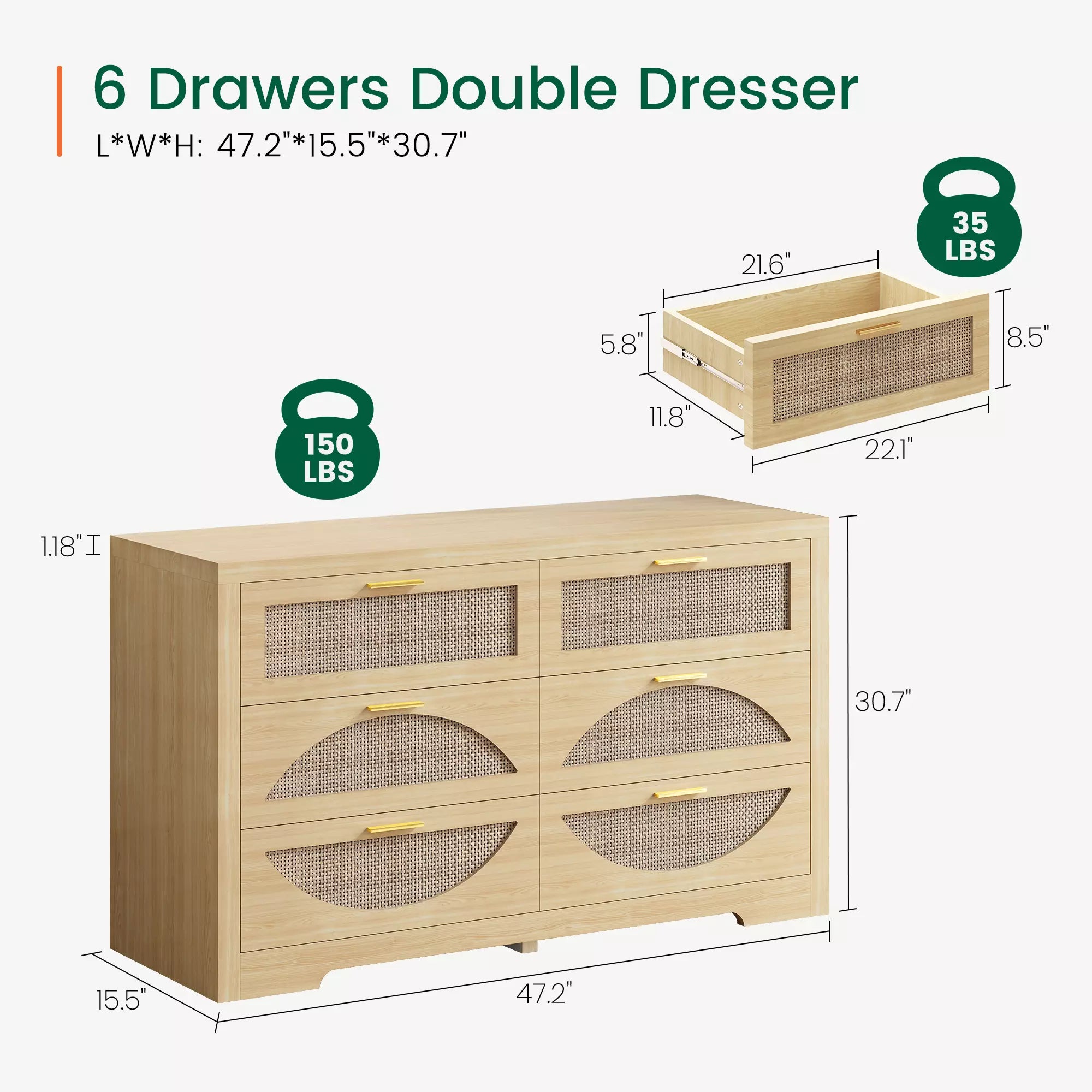 dresser dimensions Palmer Lake Made of 100% solid wood using blockboard construction Solutions 2-Over-3 5-Drawer Dresser 
