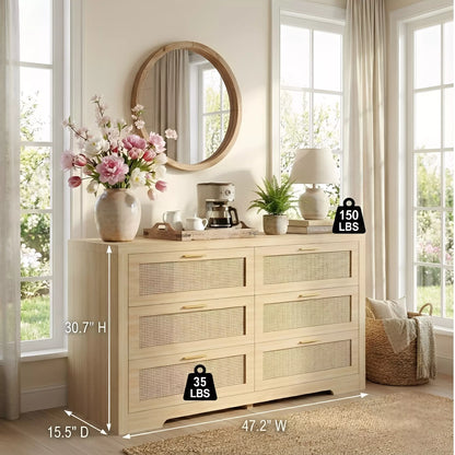 Boho Chic Rattan 6 Drawer Dressers