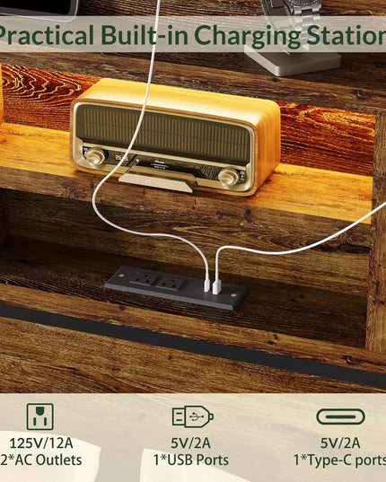 Strato Wood Bed Frame Storage Headboard with Charging Station and 6 Drawers