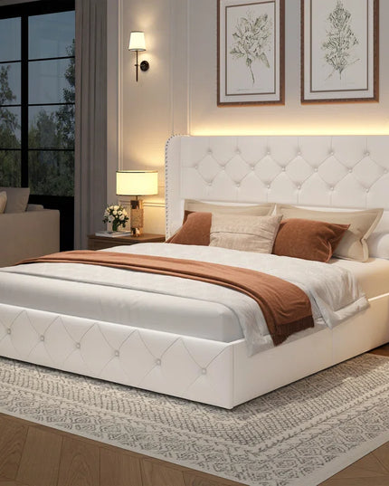Korav Upholstered Bed Frame with Storage Drawers and LED lights
