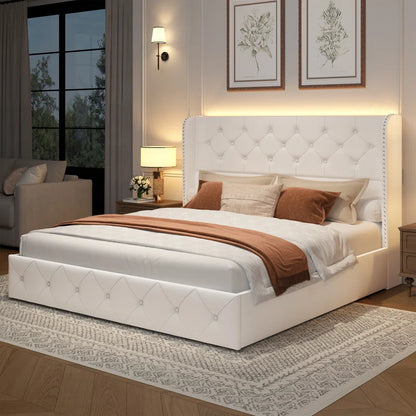 Korav Upholstered Bed Frame with Storage Drawers and LED lights
