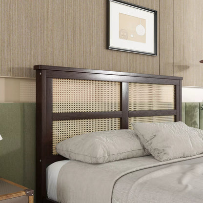 Arden Rubber Wood Bed Frame with Rattan Headboard, Two Storage Drawers