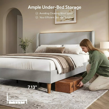 Arc Linen Tall Headbaord Wingback Bed Frame