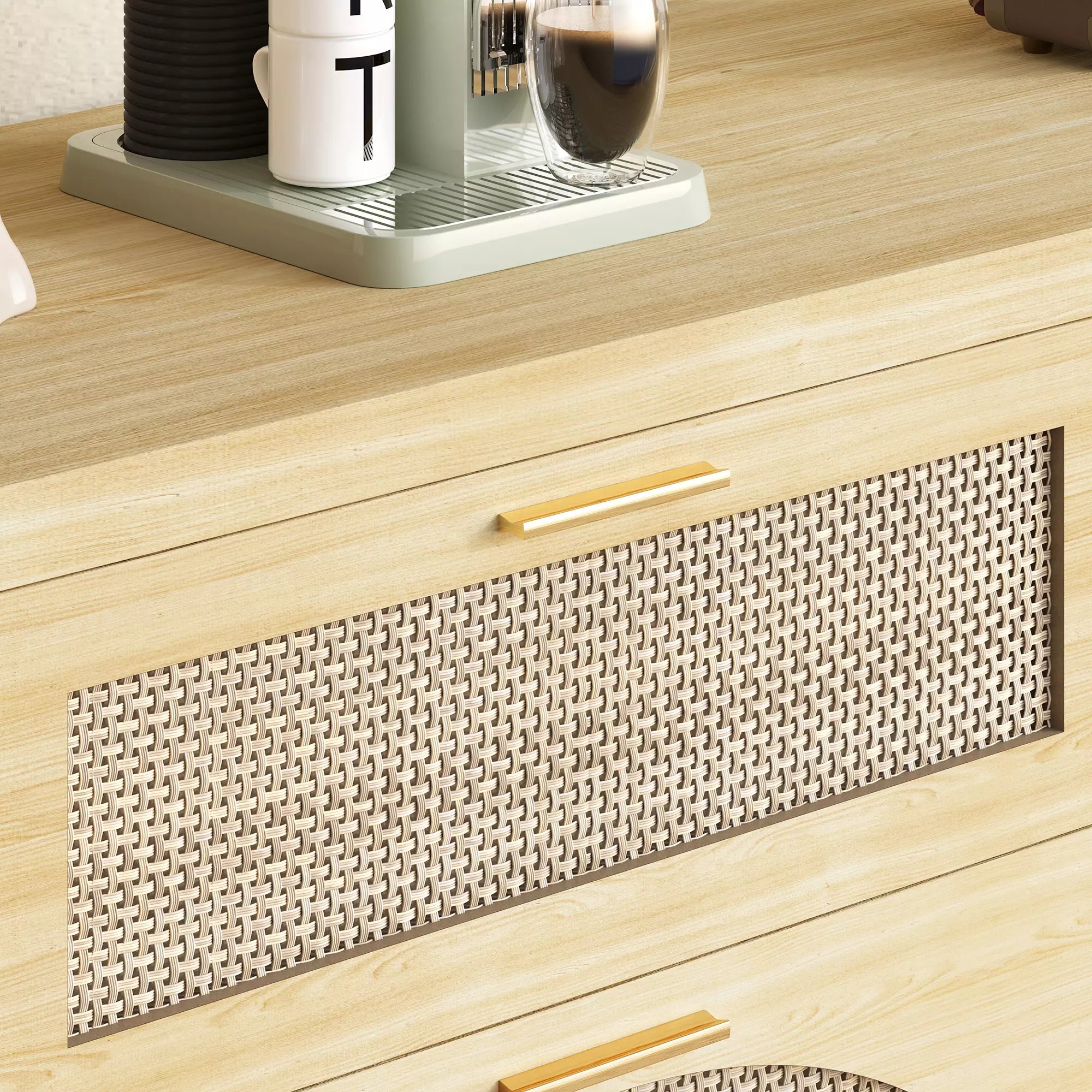 Arched Boho Rattan 6 Drawer Dressers-Walnet / Oak