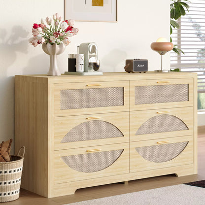 Arched Boho Rattan 6 Drawer Dressers-Walnet / Oak