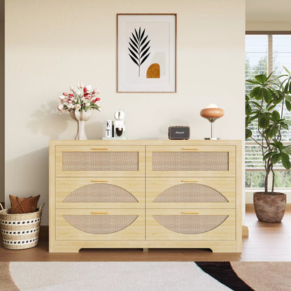 Arched Boho Rattan 6 Drawer Dressers-Walnet / Oak