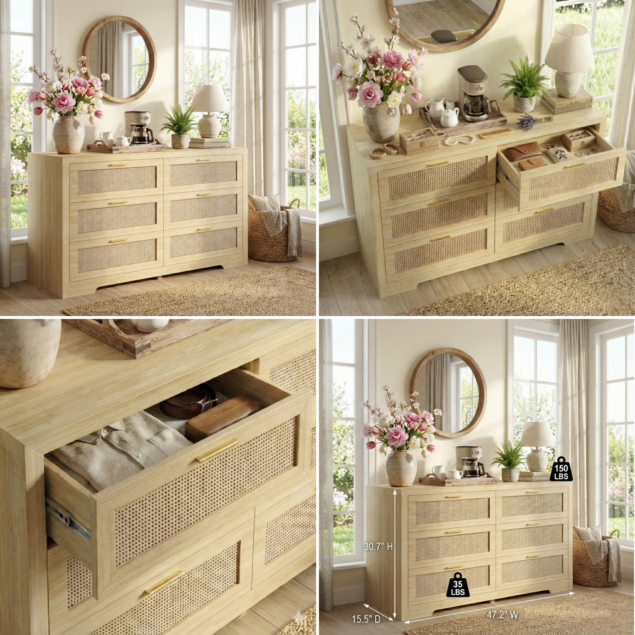 Boho Chic Rattan 6 Drawer Dressers