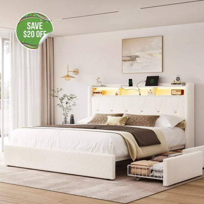 Covae Boucle Storage Bed Frame