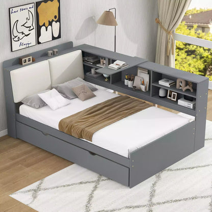 Cubix Wood platform Daybed with Trundle, Shelves and Storage Headboard