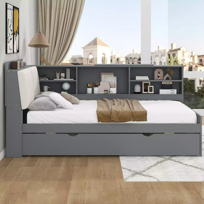 Cubix Wood platform Daybed with Trundle, Shelves and Storage Headboard