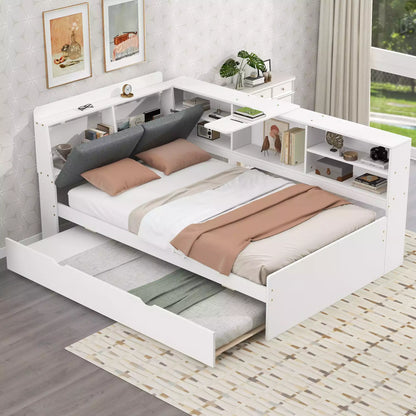 Cubix Wood platform Daybed with Trundle, Shelves and Storage Headboard