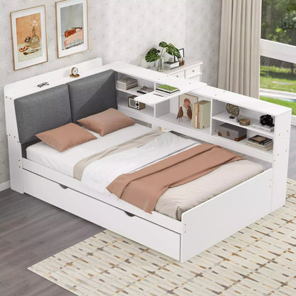 Cubix Wood platform Daybed with Trundle, Shelves and Storage Headboard