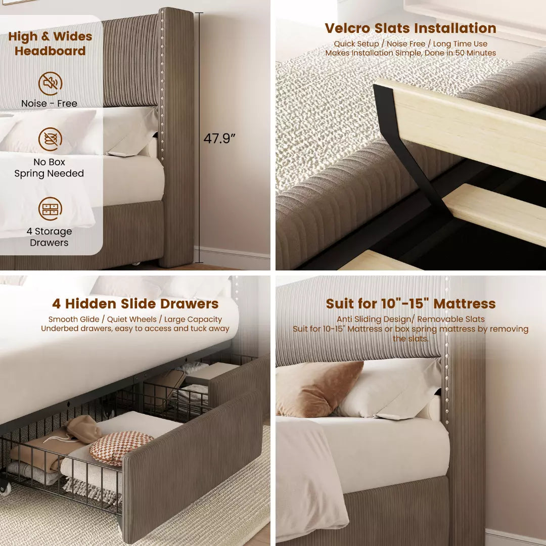 Elysia Corduroy Storage Bed Frame