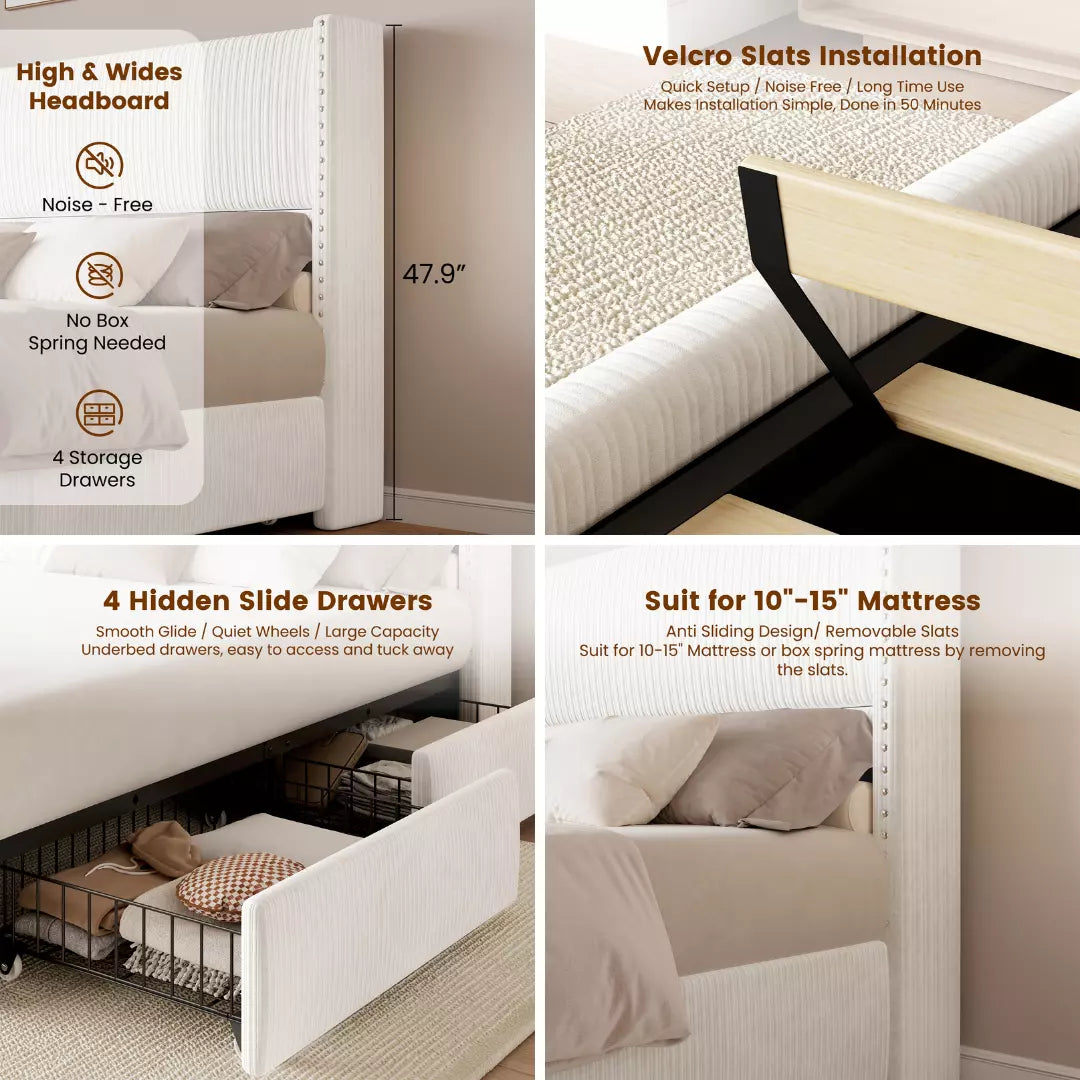 Elysia Corduroy Storage Bed Frame