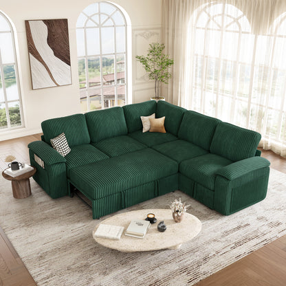 Nola Modular Corduroy Sleeper Sectional Sofa | 5 Seater |  L Shape Corner