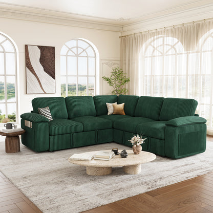 Nola Modular Corduroy Sleeper Sectional Sofa | 5 Seater |  L Shape Corner