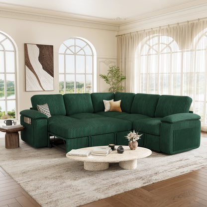 Nola Modular Corduroy Sleeper Sectional Sofa | 5 Seater |  L Shape Corner