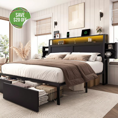 ShelfLit Bookcase Bed Frame with Drawers