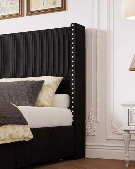 Elysia Corduroy Upholstered Platform Bed Frame,48" Nailhead Trim Wingback