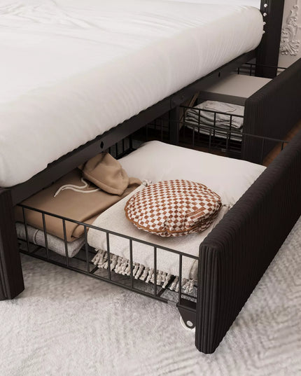 Elysia Corduroy Upholstered Platform Bed Frame,48" Nailhead Trim Wingback