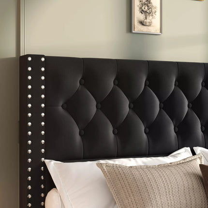Veva Velvet Upholstered Bed Frame with Storage, 4 Drawers