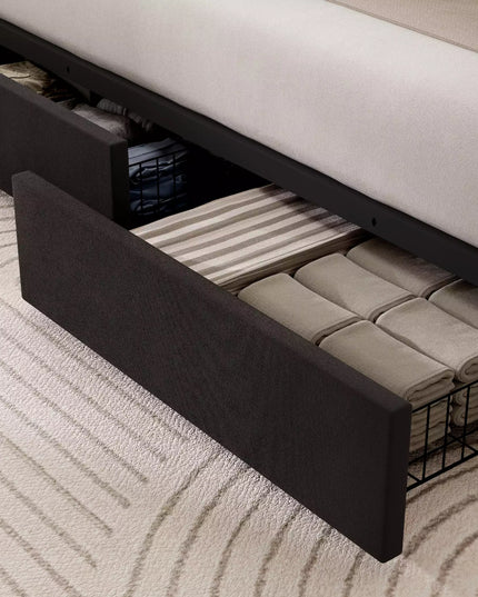 Modro Linen Upholstered Platform Bed Frame with 4 Storage Drawer