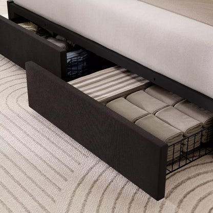 Modro Linen Upholstered Platform Bed Frame with 4 Storage Drawer