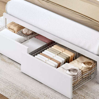 ShelfLit Bookcase Bed Frame with Hidden Headboard storage Shelvs,LED Lights & USB-C,2 Drawers